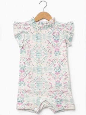 10/$15 Tag Cream One-Piece Swim Romper with Pink and Mint Floral Print